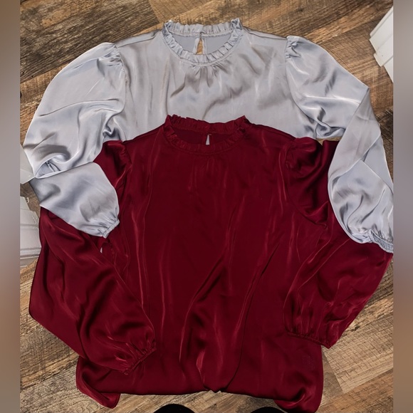 Amazon Essentials Tops - NWOT Bundle of 2 silky tops. Burgundy and grey size medium